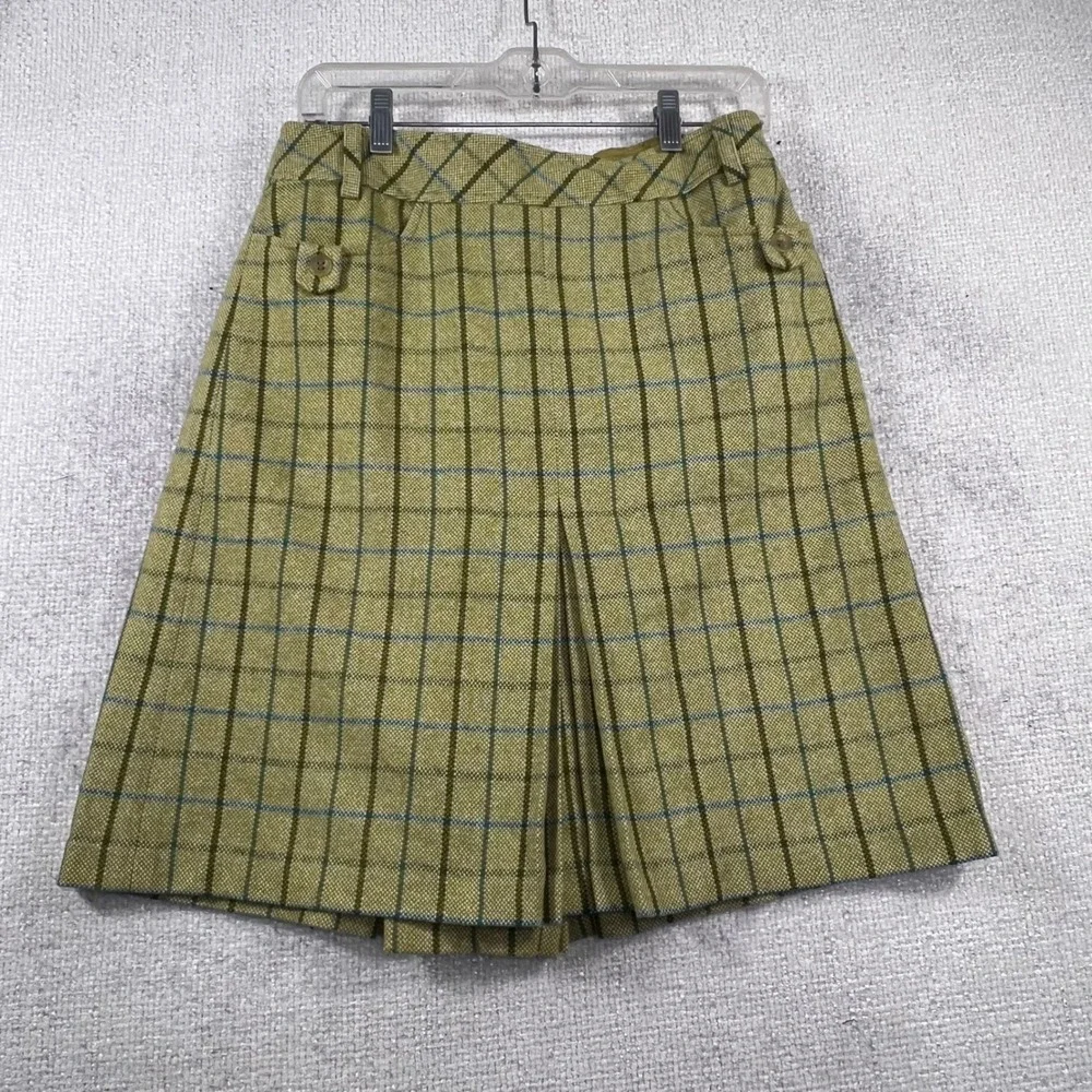 Ann Taylor Loft Olive Green Plaid Pleated Mini Skirt Size‎ 6 Wool Blend Academic